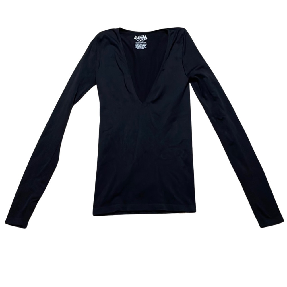 Free People Intimately Seamless Plunging V-Neck Ling Sleeve Top Black XS/S NEW - Picture 2 of 5